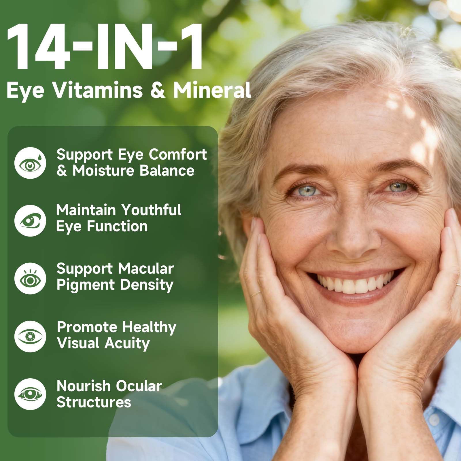SpenHerb Eye Vitamin label close-up shows the 14-in-1 formulation.