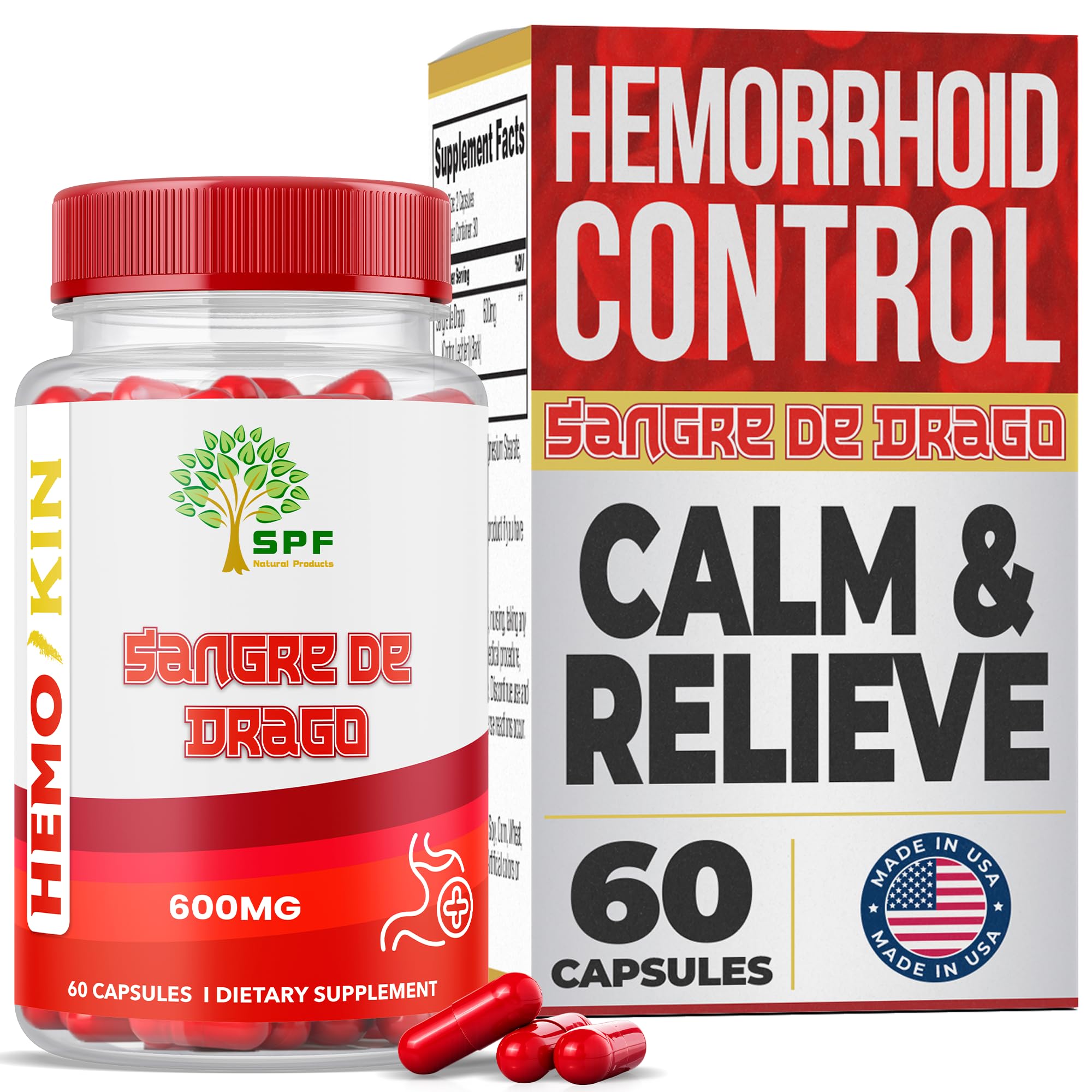 SPF Natural Products HemoKin bottle front shows potential hemorrhoid comfort support