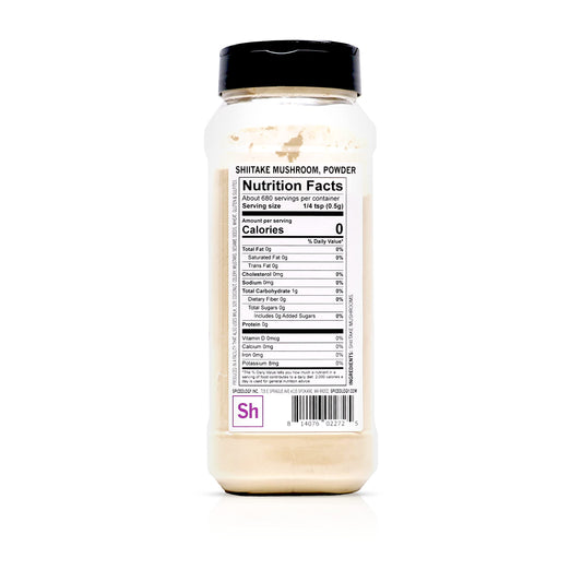 Spiceology Shiitake Mushroom Powder dried crumbs on a counter, ready to season.
