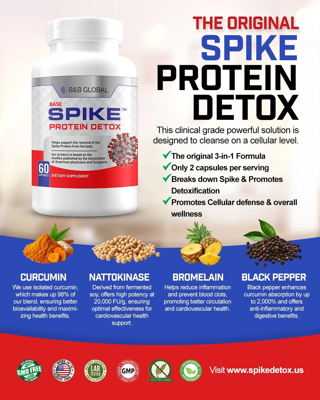 Spike Protein Detox bromelain capsule detail emphasizing digestion-friendly support.