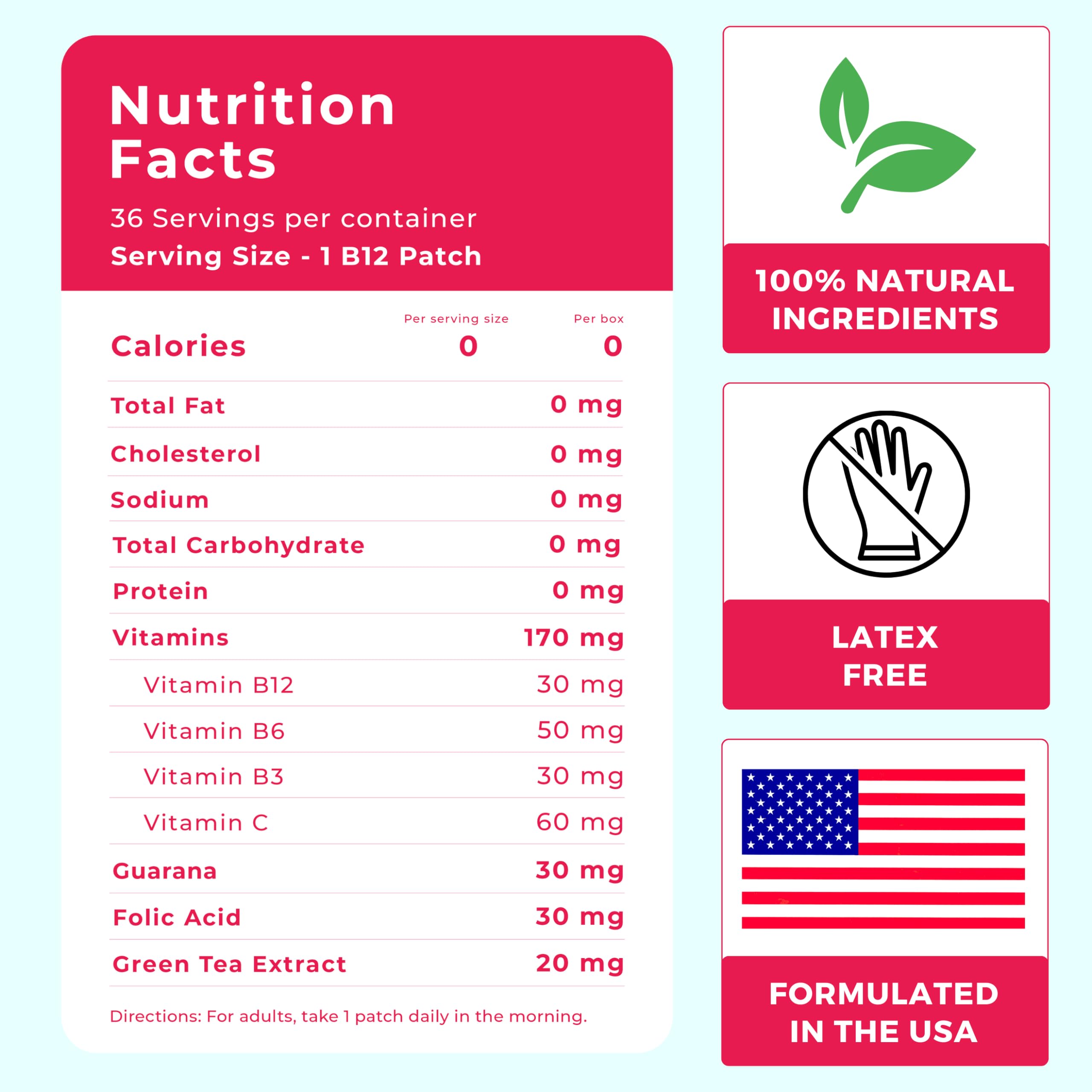 USA-made Spirit Patches B12 formula uses natural ingredients for energy support