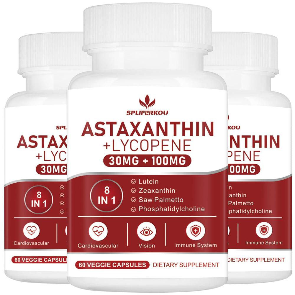Spliferkou Astaxanthin and Lycopene bottle label highlighting antioxidant blend