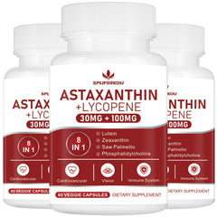 Spliferkou Astaxanthin and Lycopene bottle label highlighting antioxidant blend