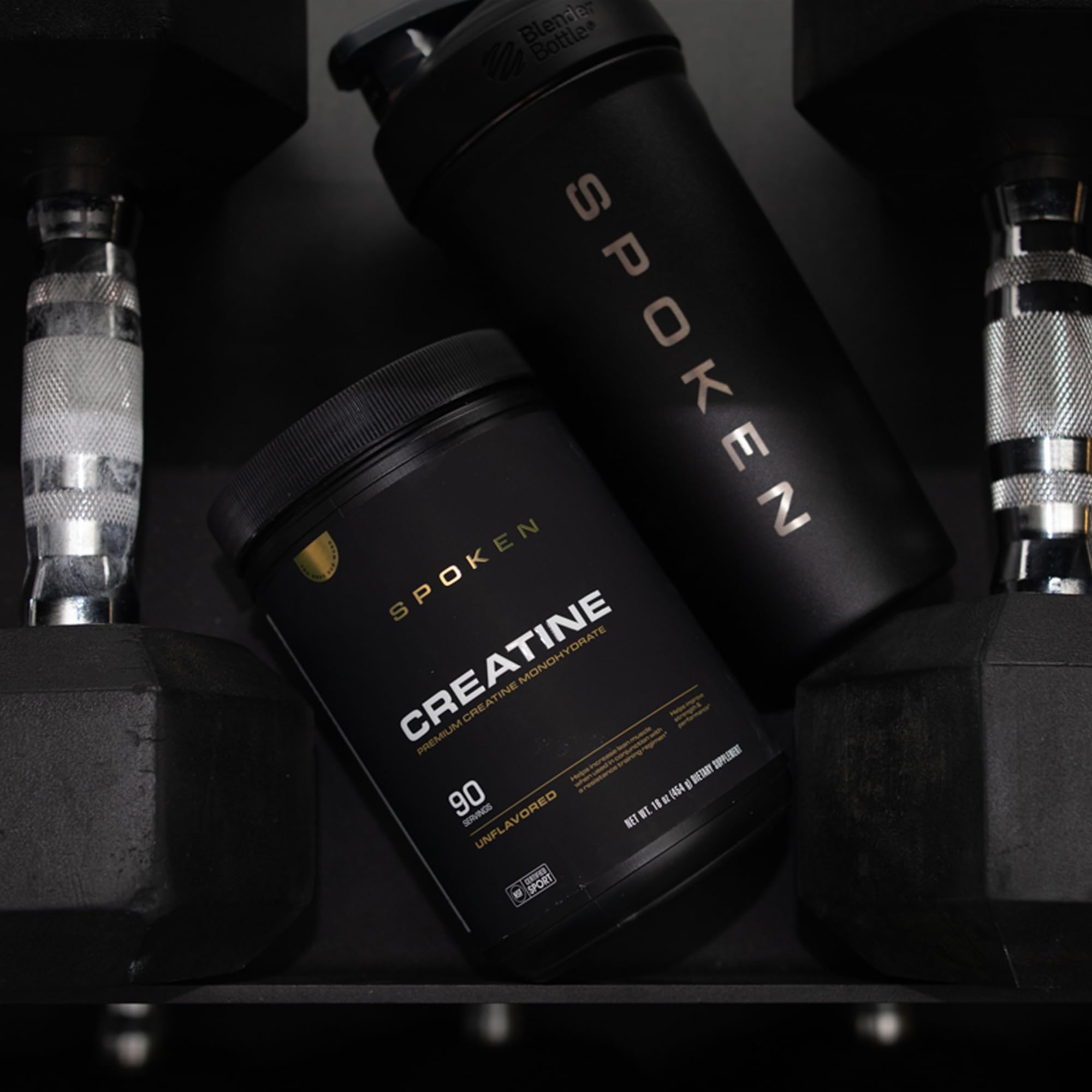 Spoken Nutrition Creatine Monohydrate being stirred into a drink demonstrates convenient pre- or post-workout use