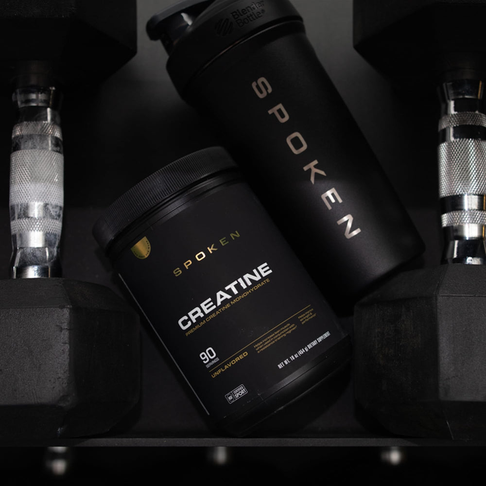 Spoken Nutrition Creatine Monohydrate being stirred into a drink demonstrates convenient pre- or post-workout use