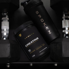 Spoken Nutrition Creatine Monohydrate being stirred into a drink demonstrates convenient pre- or post-workout use