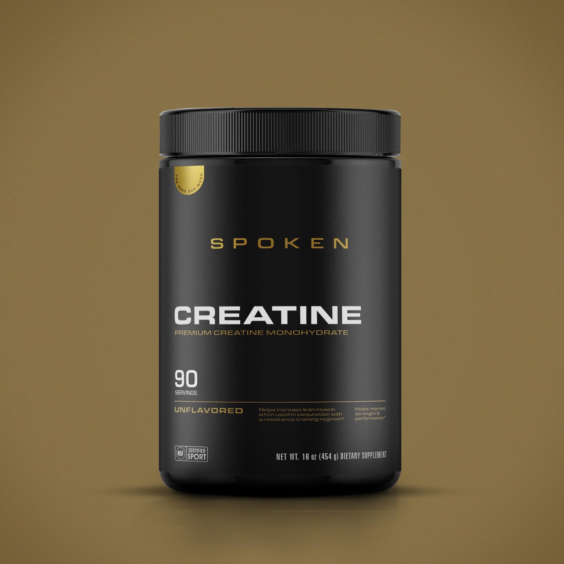 Spoken Nutrition Creatine Monohydrate scoop beside bottle highlights easy mixing