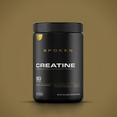 Spoken Nutrition Creatine Monohydrate scoop beside bottle highlights easy mixing
