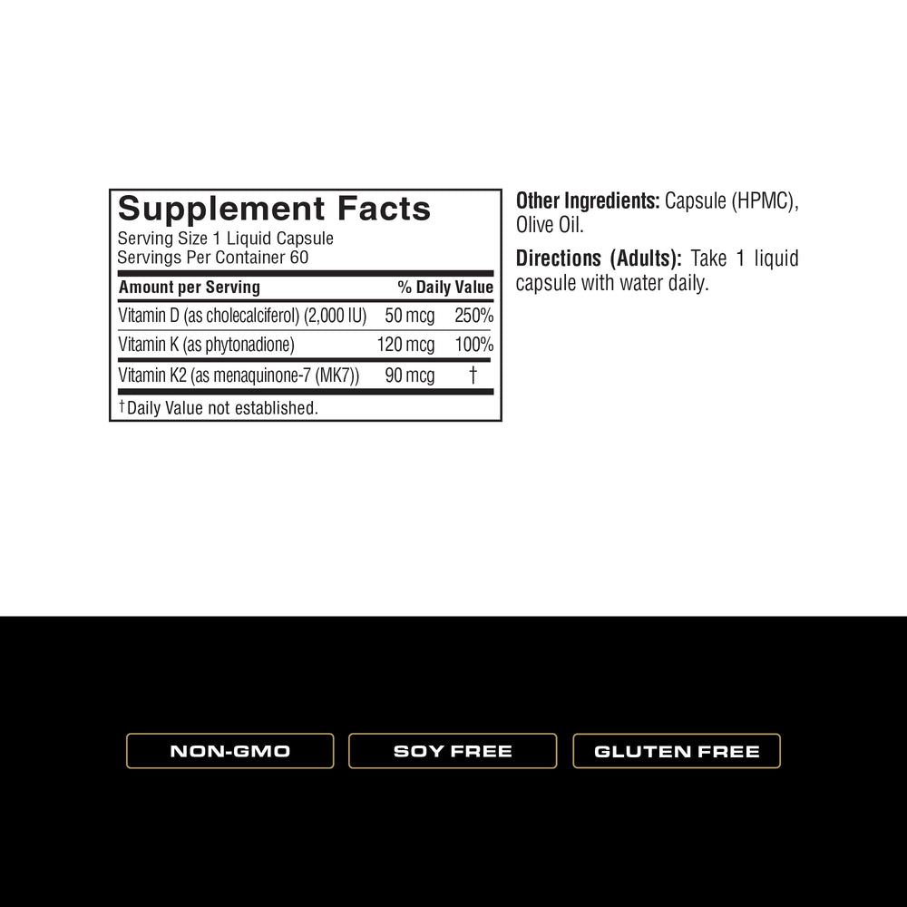 Spoken Vitamin D3 with K1 and K2 softly packaged bottle supports heart and muscle health