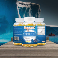 Spoonful Omega 3 bottle close-up highlighting EPA and DHA values.