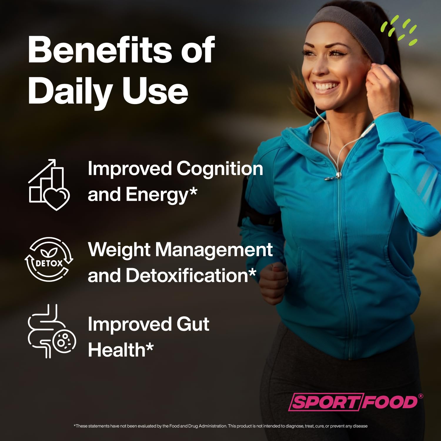 Sport Food beets and cordyceps energize the scene, suggesting natural energy.