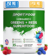 Sport Food Greens and Reds powder tub showing antioxidant-rich blend for daily wellness.