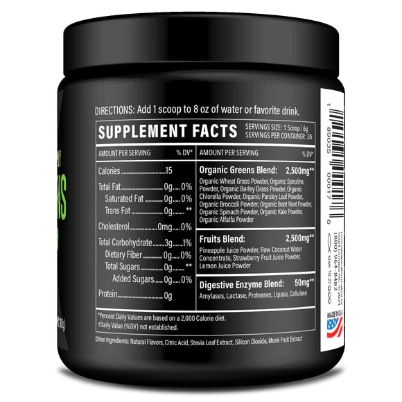 Sport Formula 99 vegan and keto-friendly greens powder jar on kitchen counter.