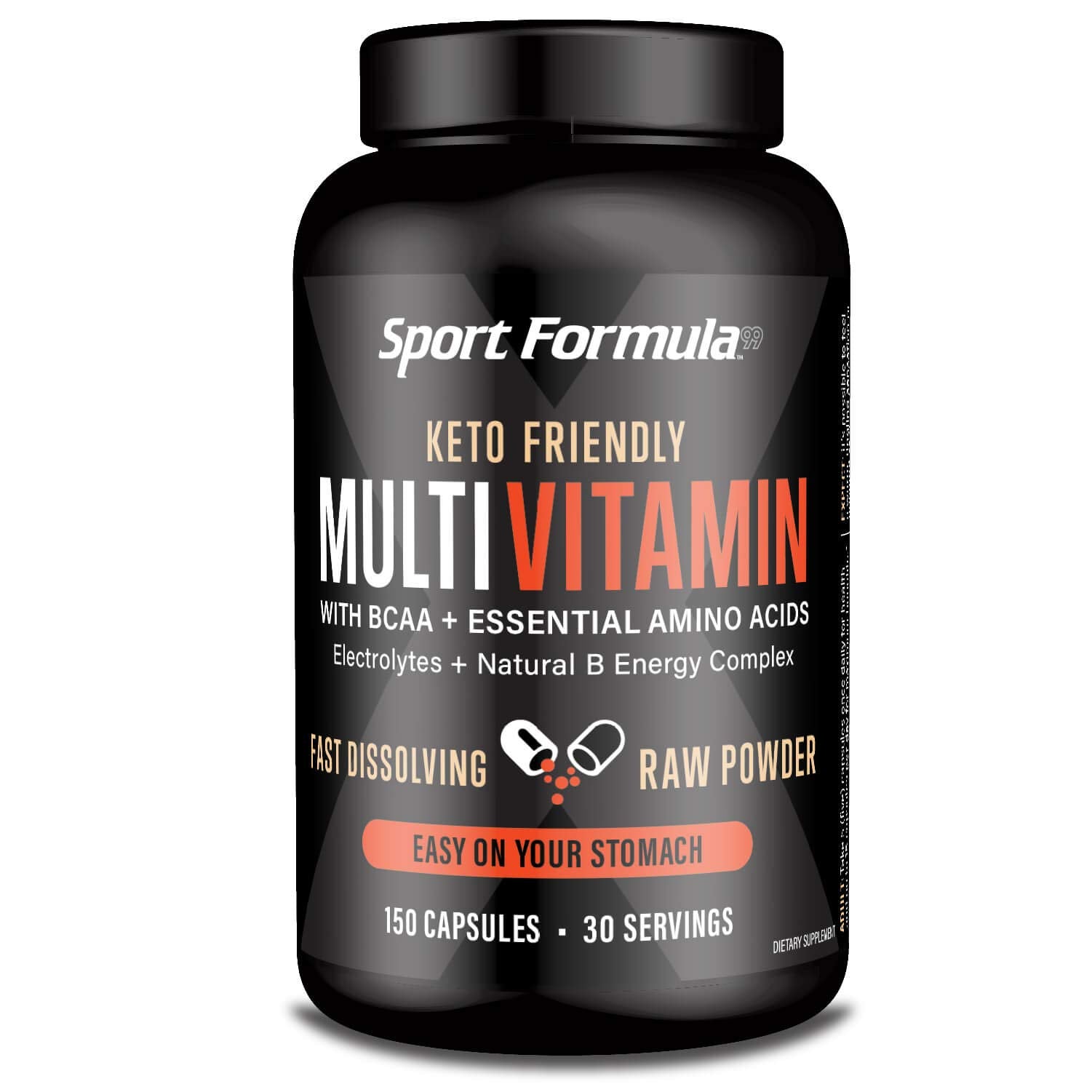 Sport Formula 99 daily keto multivitamin bottle highlights high-potency energy nutrients