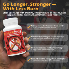 SPORTLEGS NSF-certified badge on packaging signals sport-safe reliability.