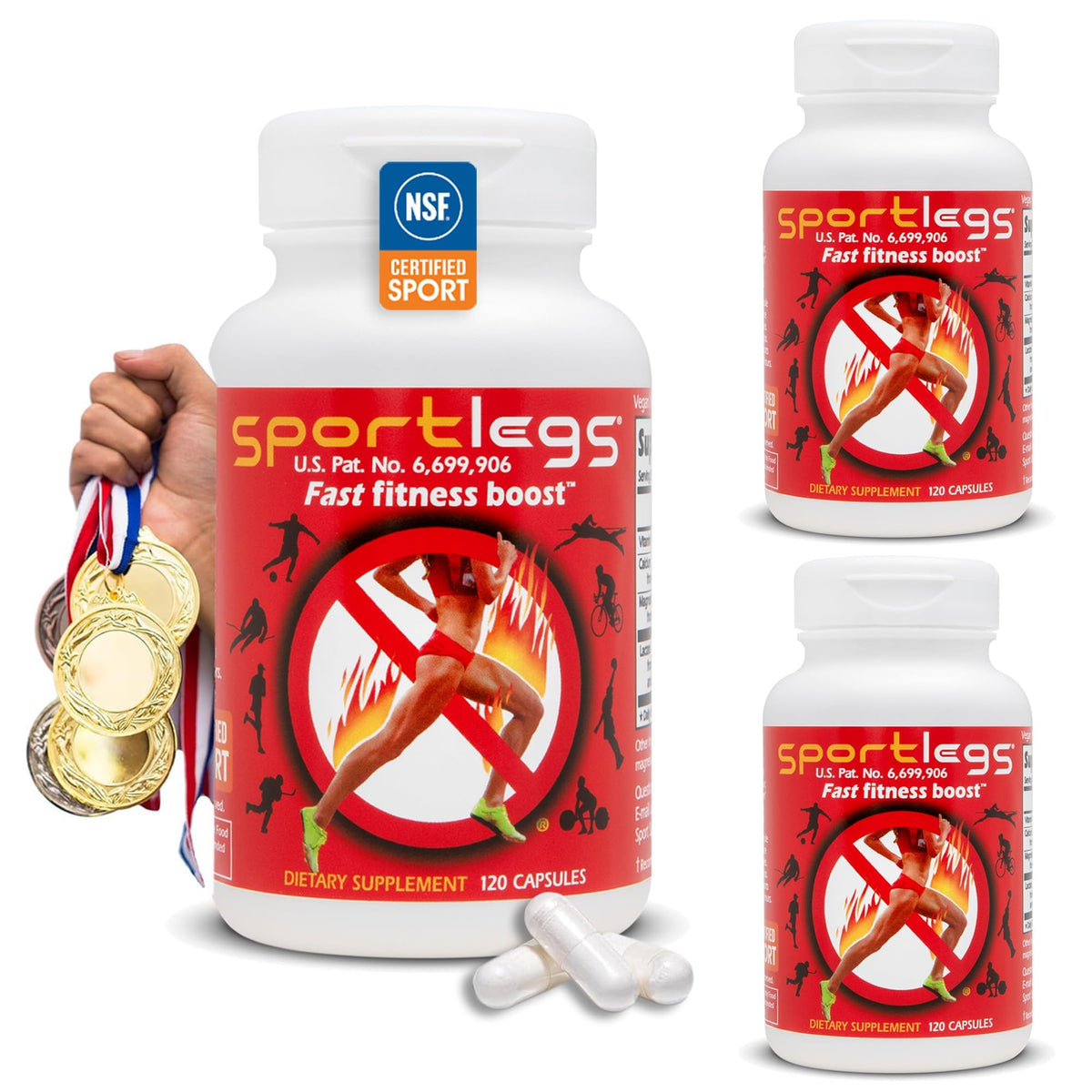 SPORTLEGS pre-workout bottle with easy-to-open cap, ready for smoother, longer efforts.