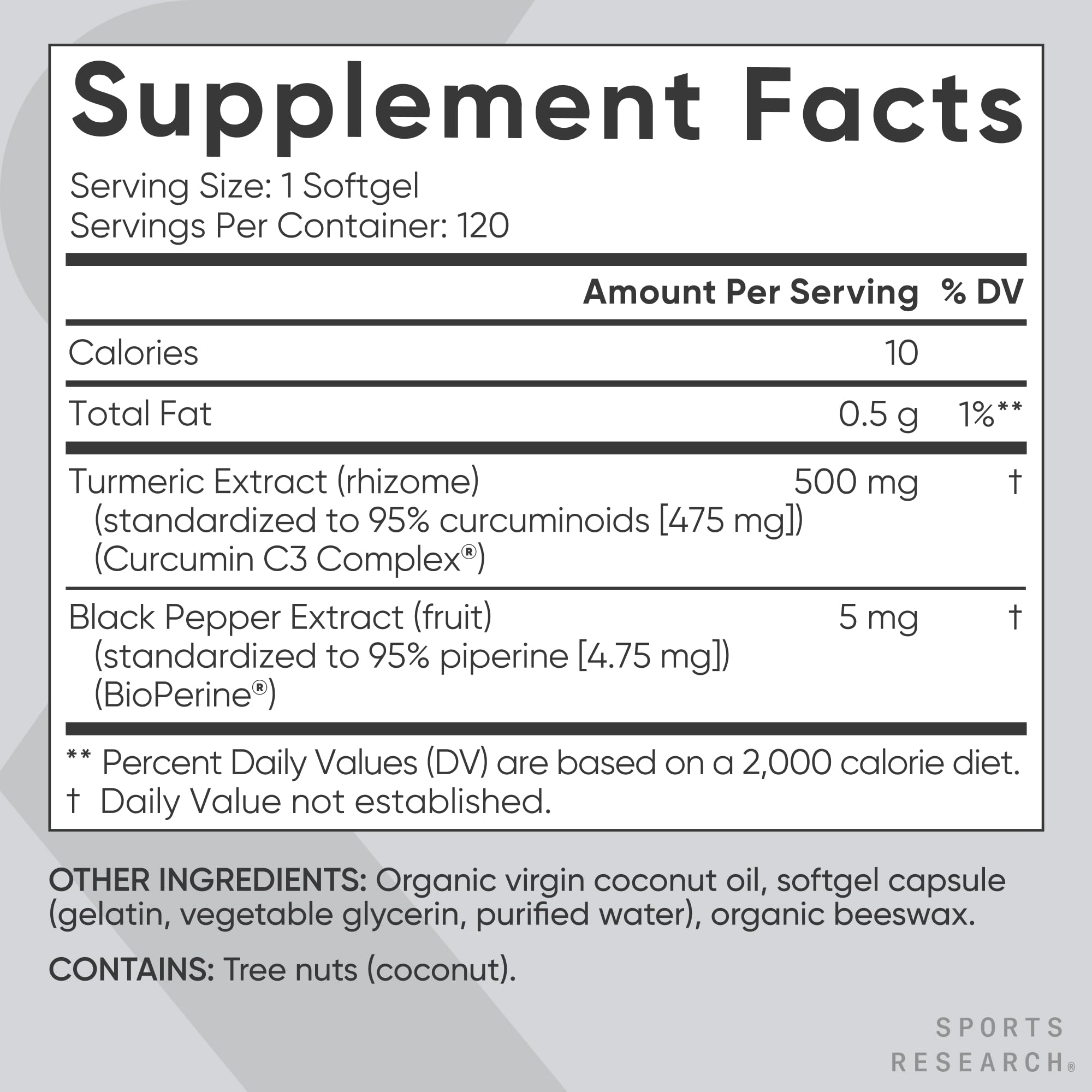 Sports Research 95% curcuminoids close-up, highlights high-potency turmeric.