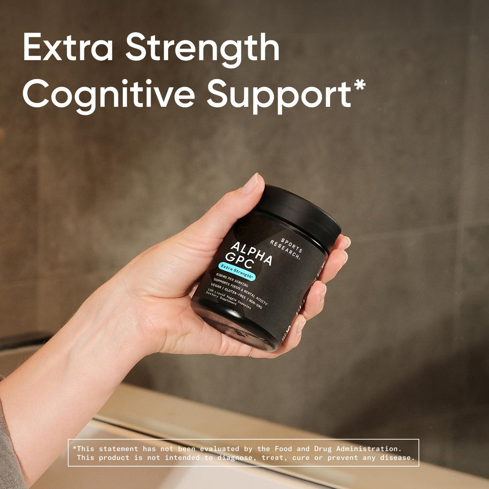 Sports Research Alpha GPC shows non-GMO and gluten-free formulation.
