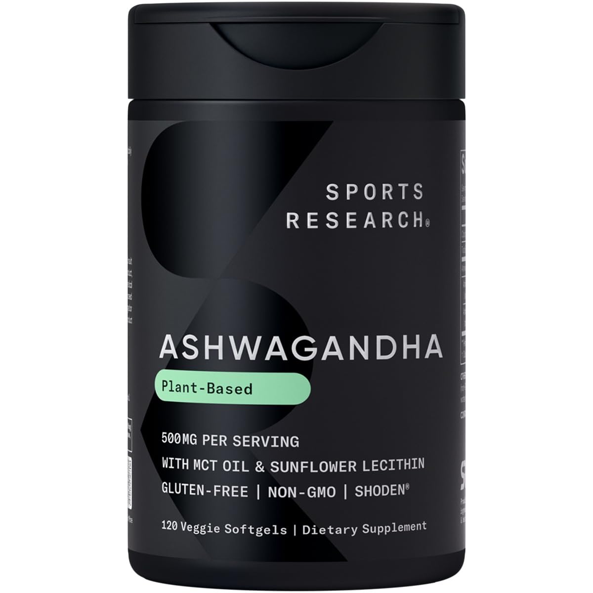 Sports Research Ashwagandha softgels bottle supports relaxation and sleep.