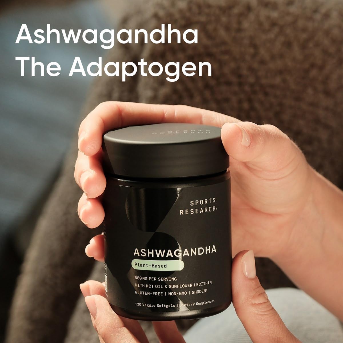 Sports Research Ashwagandha softgels with coconut MCT oil for absorption.