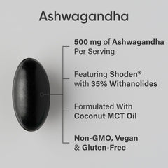 Sports Research Ashwagandha softgels close-up with coconut MCT oil for daily calm.
