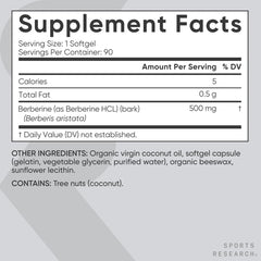 Berberine bottle interior view shows 90 softgels for ongoing use.