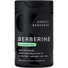 Sports Research Berberine softgel bottle for daily metabolic support.