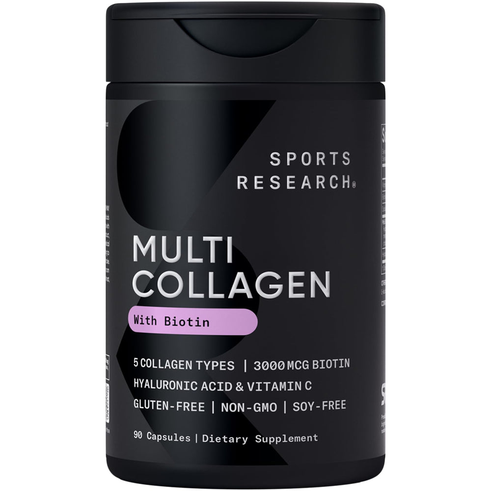 Sports Research Biotin-Infused Collagen bottle with 90 capsules for daily beauty support