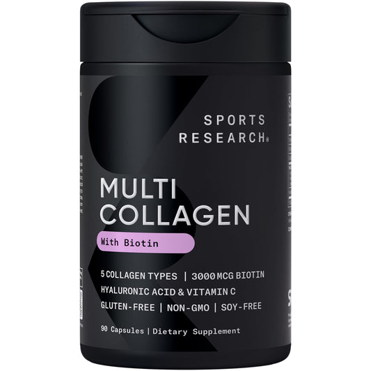 Sports Research Biotin-Infused Collagen bottle with 90 capsules for daily beauty support