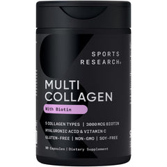 Sports Research Biotin-Infused Collagen bottle with 90 capsules for daily beauty support