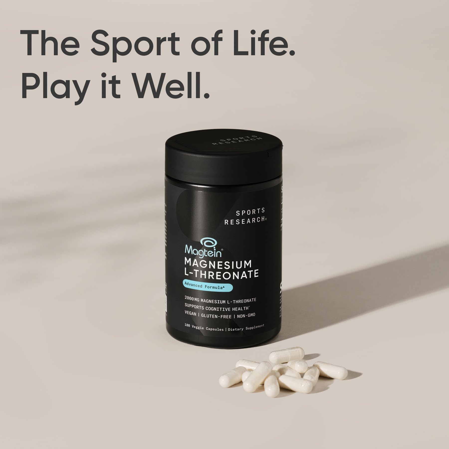 Sports Research Magtein packaging with blue label and dosage info.