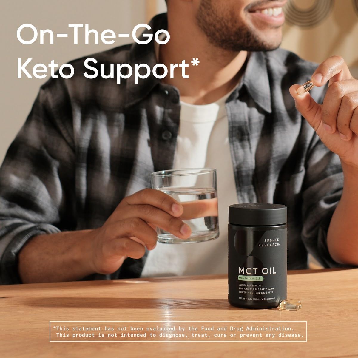 Sports Research Coconut MCT Oil inside view with capsules ready to take.