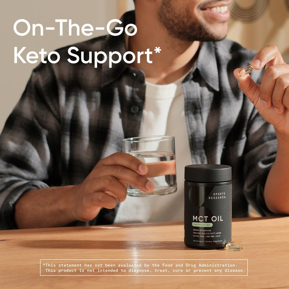 Sports Research Coconut MCT Oil inside view with capsules ready to take.