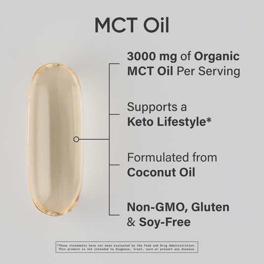 Sports Research Coconut MCT Oil softgel capsules arranged for easy daily use.