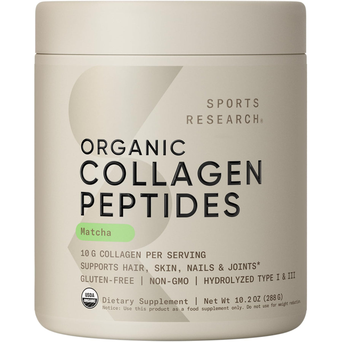 Sports Research Collagen Matcha bottle pour for a daily wellness ritual