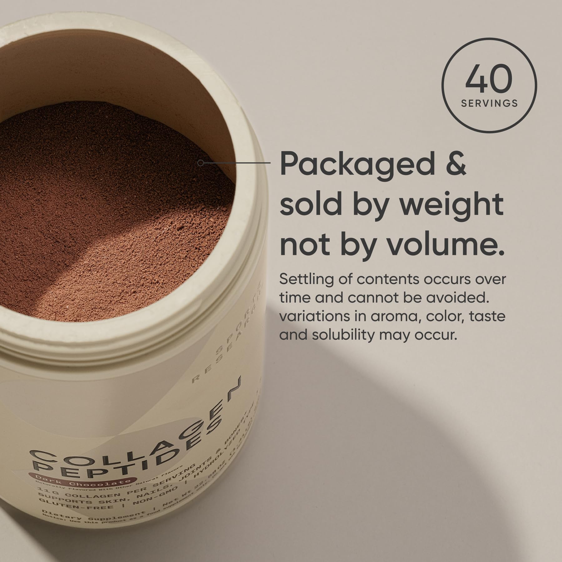 Sports Research Collagen Peptides dark chocolate flavor in glass for flavorful daily dose.