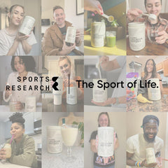 Sports Research Collagen Peptides after-workout routine scene suggesting joint comfort and mobility.