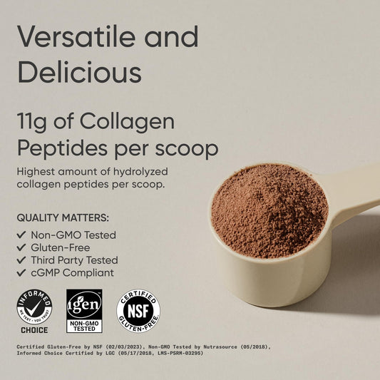 Sports Research Collagen Peptides scoop measuring a serving for daily protein intake.