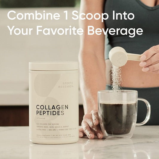 Scoop for precise daily protein boost with Sports Research Collagen Peptides