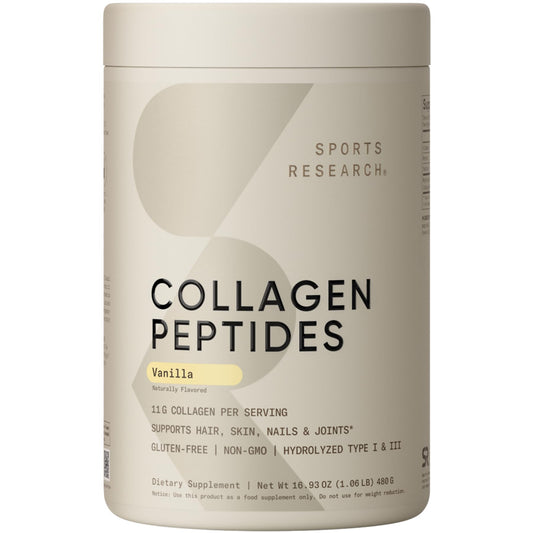 Sports Research Collagen Peptides vanilla powder scoop dissolving smoothly for daily use
