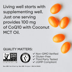 Sports Research CoQ10 packaging emphasizing vegan and non-GMO verification.