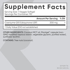 Sports Research CoQ10 non-GMO verified supplement packaging