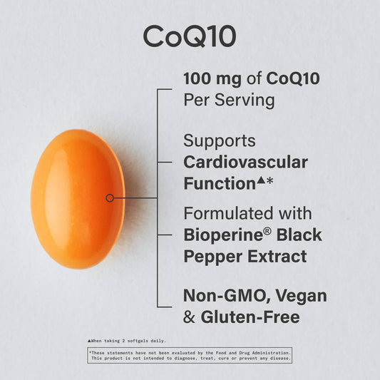 Sports Research CoQ10 veggie softgels highlighting vegan and non-GMO certification.