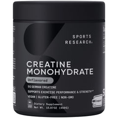 Sports Research creatine monohydrate bottle showing Creapure purity for athletes