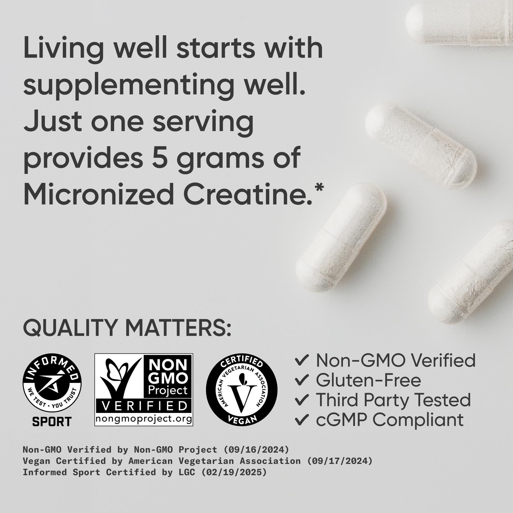 Sports Research Creatine Monohydrate Capsules closeup, micronized for better absorption during training.