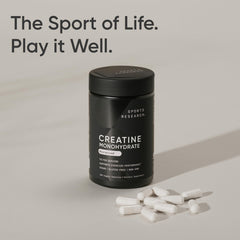 Sports Research Creatine Monohydrate Capsules daily-use bottle, convenient for consistent training.