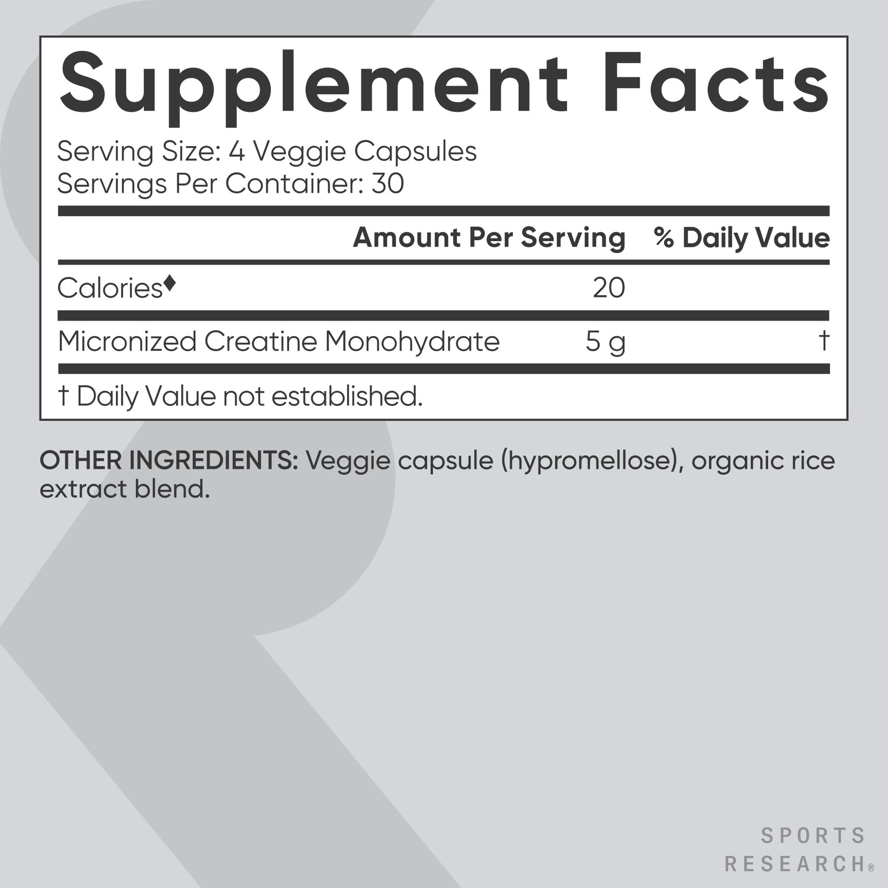 Sports Research Creatine Monohydrate Capsules in hand, supports strength and recovery when paired with workouts.