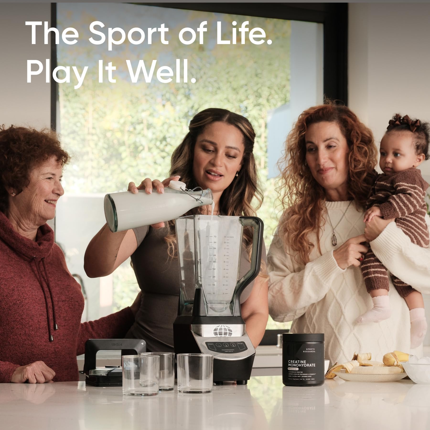 Sports Research Creatine Monohydrate container on a shelf signaling quality and long-term supply.