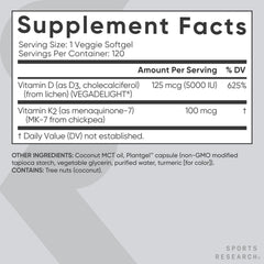 Sports Research MK-7 K2 from chickpeas emphasizes plant-based absorption.