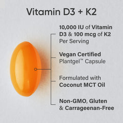 Sports Research D3 and K2 softgels being poured to show convenient dosing.